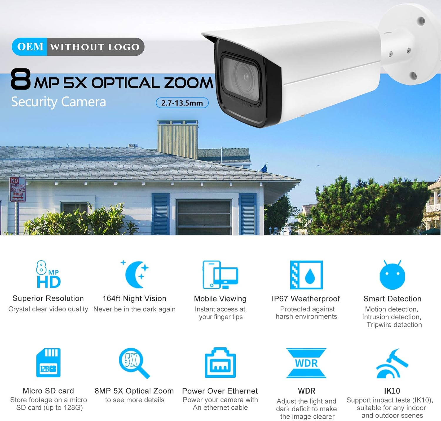 8MP Starlight POE IP Bullet Camera with 5X Vari-Focal Zoom J292251
