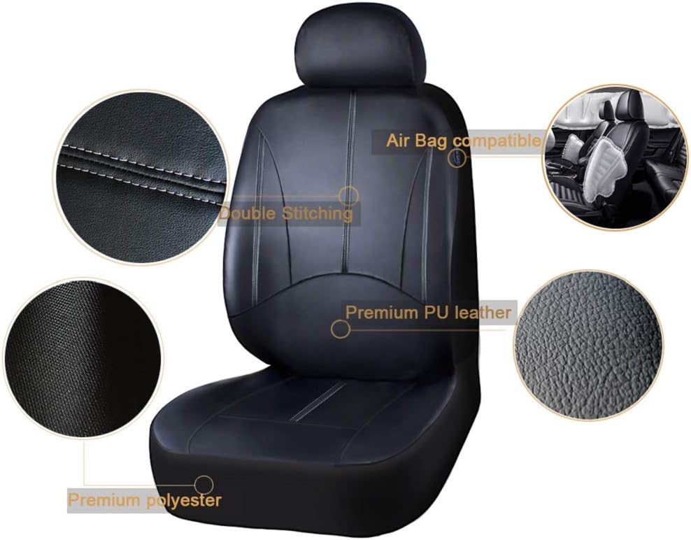 Black Full Set Faux Leather Car Seat Covers L425707