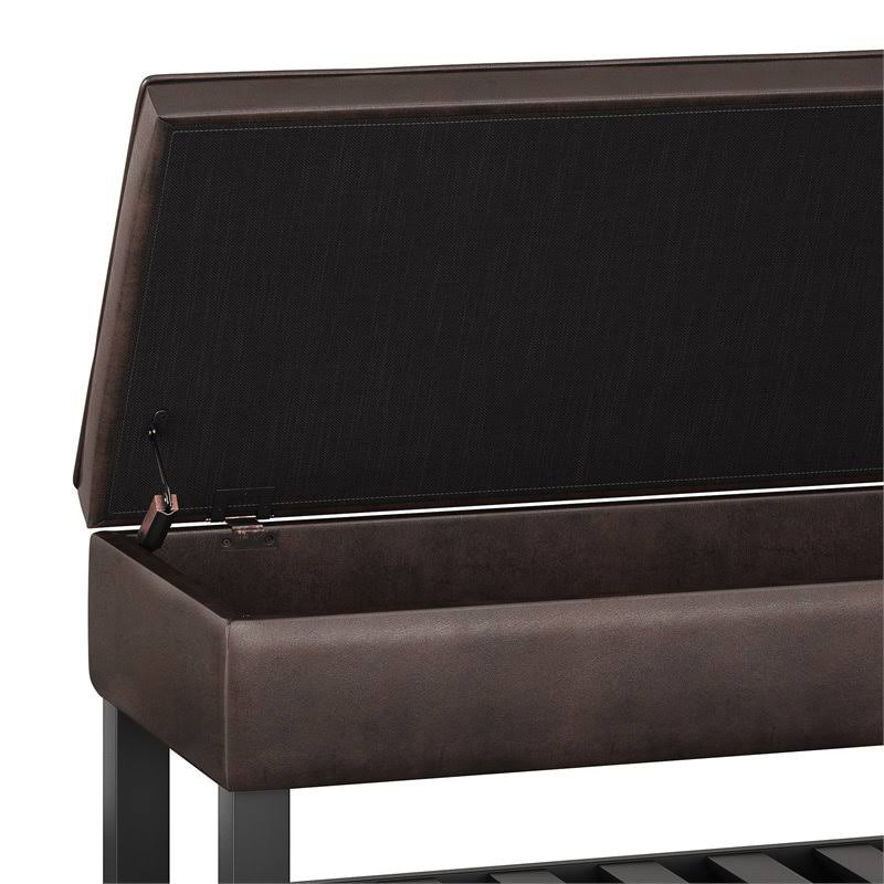 Distressed Brown Faux Leather Storage Ottoman Bench T732361