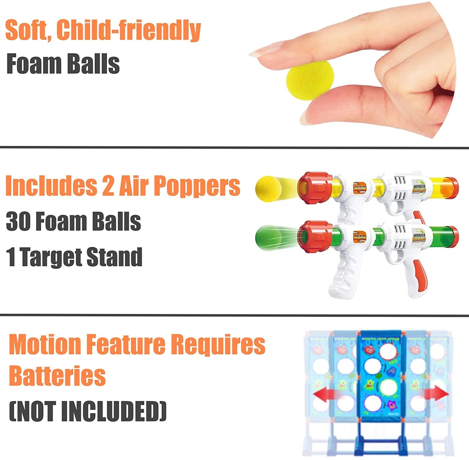 2 Pack Foam Ball Air Popper Guns with Moving Targets J651
