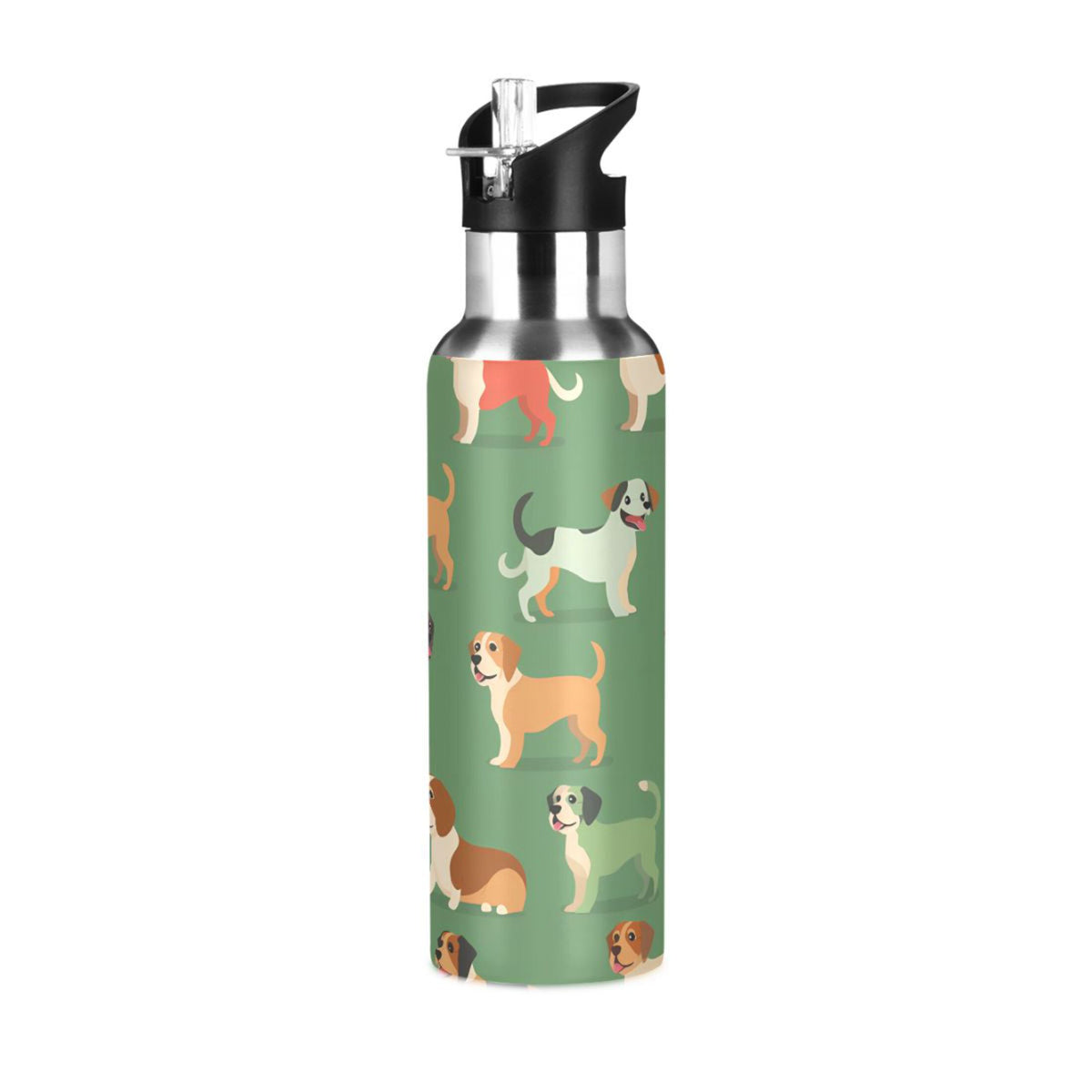 Green Insulated Stainless Steel Water Bottle with Straw Lid 20 oz R54354