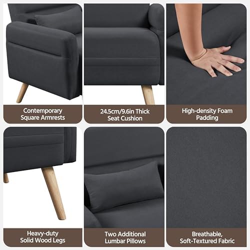 Dark Gray Fabric 2 Seater Sofa with Solid Wood Legs X61416