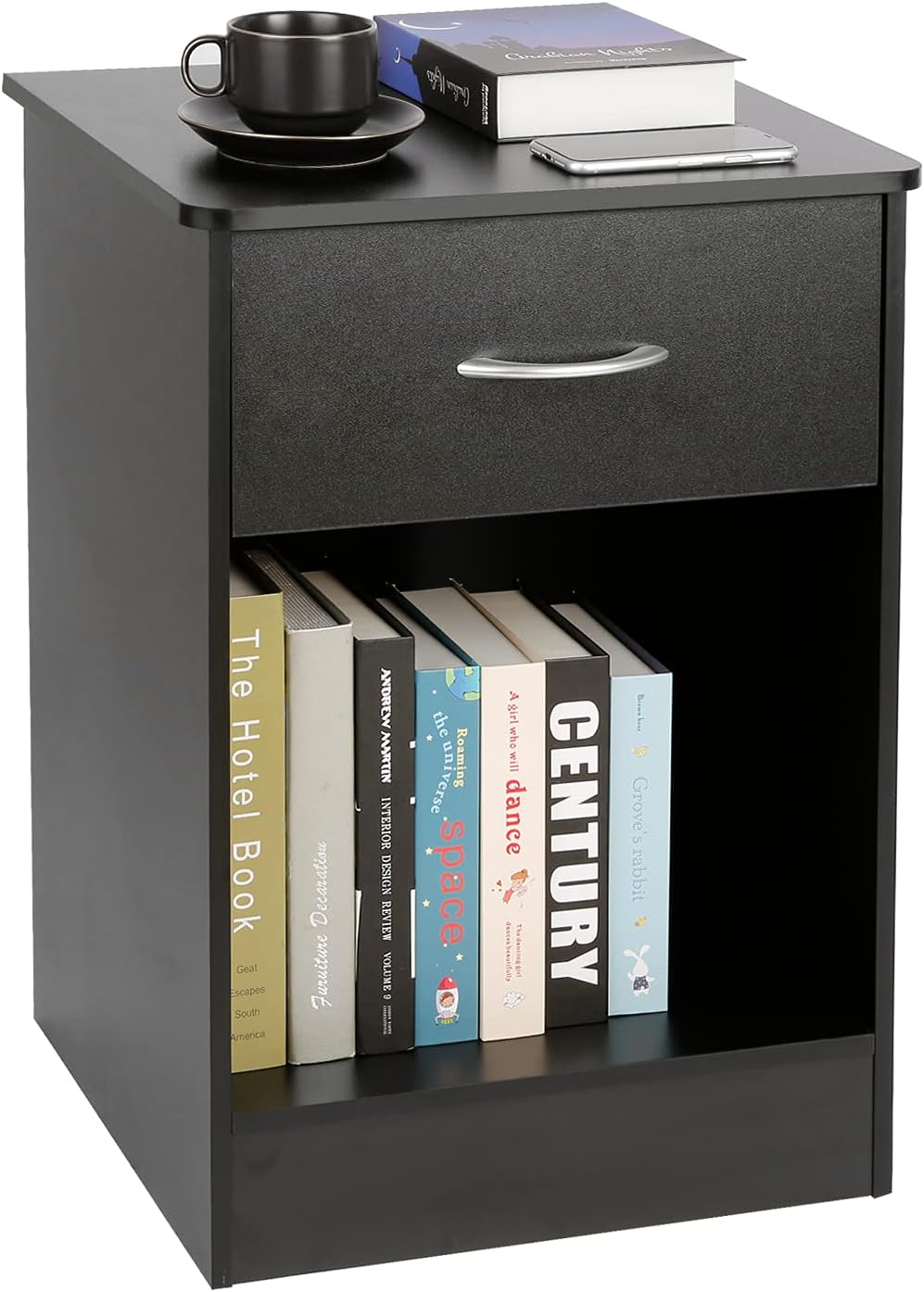 White Nightstand with Drawer and Shelf O432