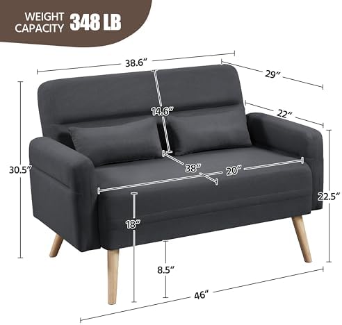 Dark Gray Fabric 2 Seater Sofa with Solid Wood Legs X61416