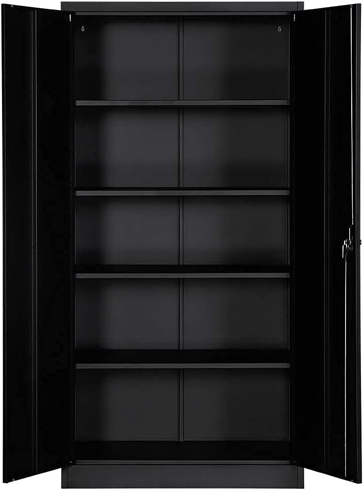 Black 70.8 H Metal Storage Cabinet with 4 Adjustable Shelf and 2 Locking Doors P921