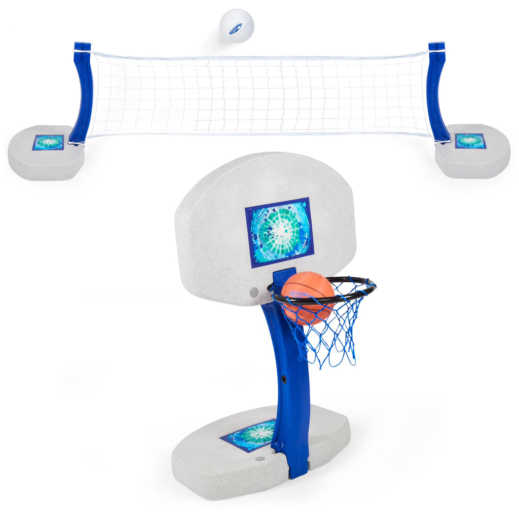 2-in-1 Pool Sport Combo Set Volleyball Net & Basketball Hoop A824