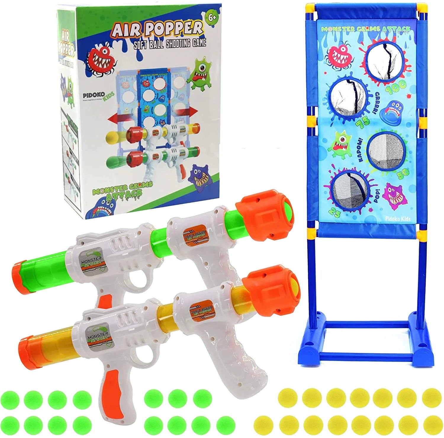 2 Pack Foam Ball Air Popper Guns with Moving Targets J651