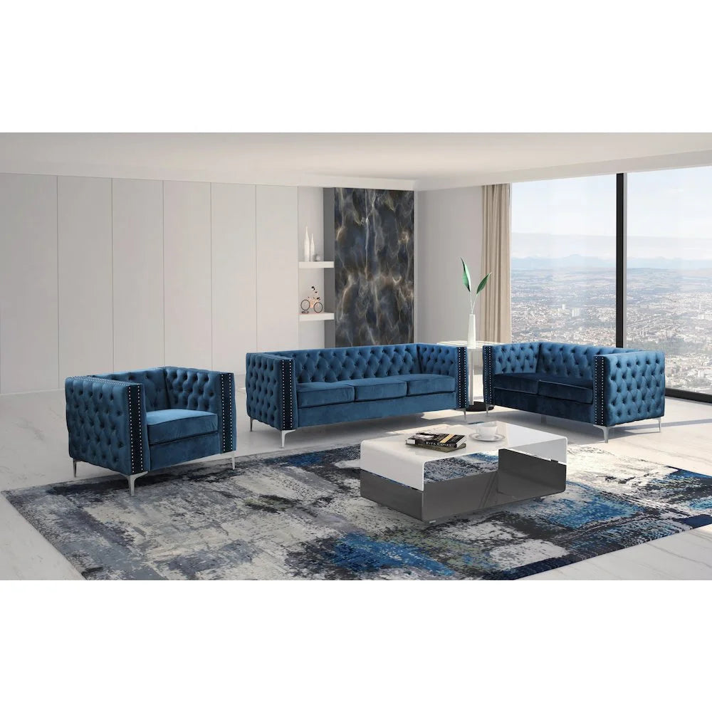 Navy 2 Piece Fabric Sofa and Loveseat Set D412