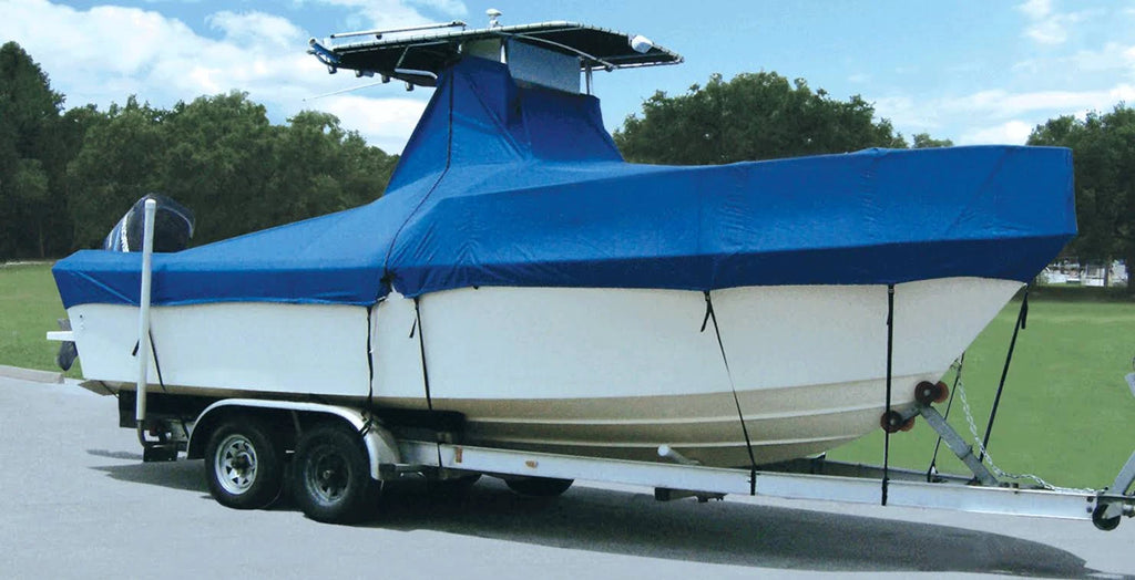 22 x 102 Boat Cover with Fixed T-Tops and Bow Rails P531