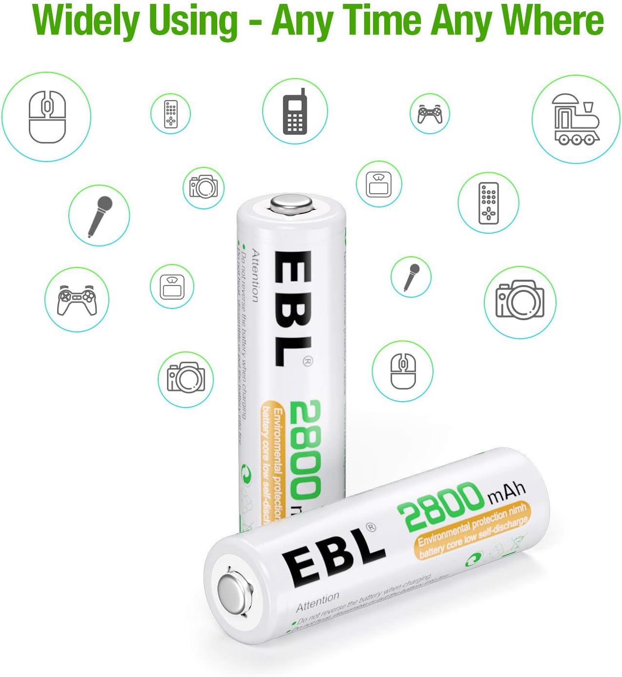 4 Pack AA 2800mAh Ni-MH Rechargeable Batteries G351