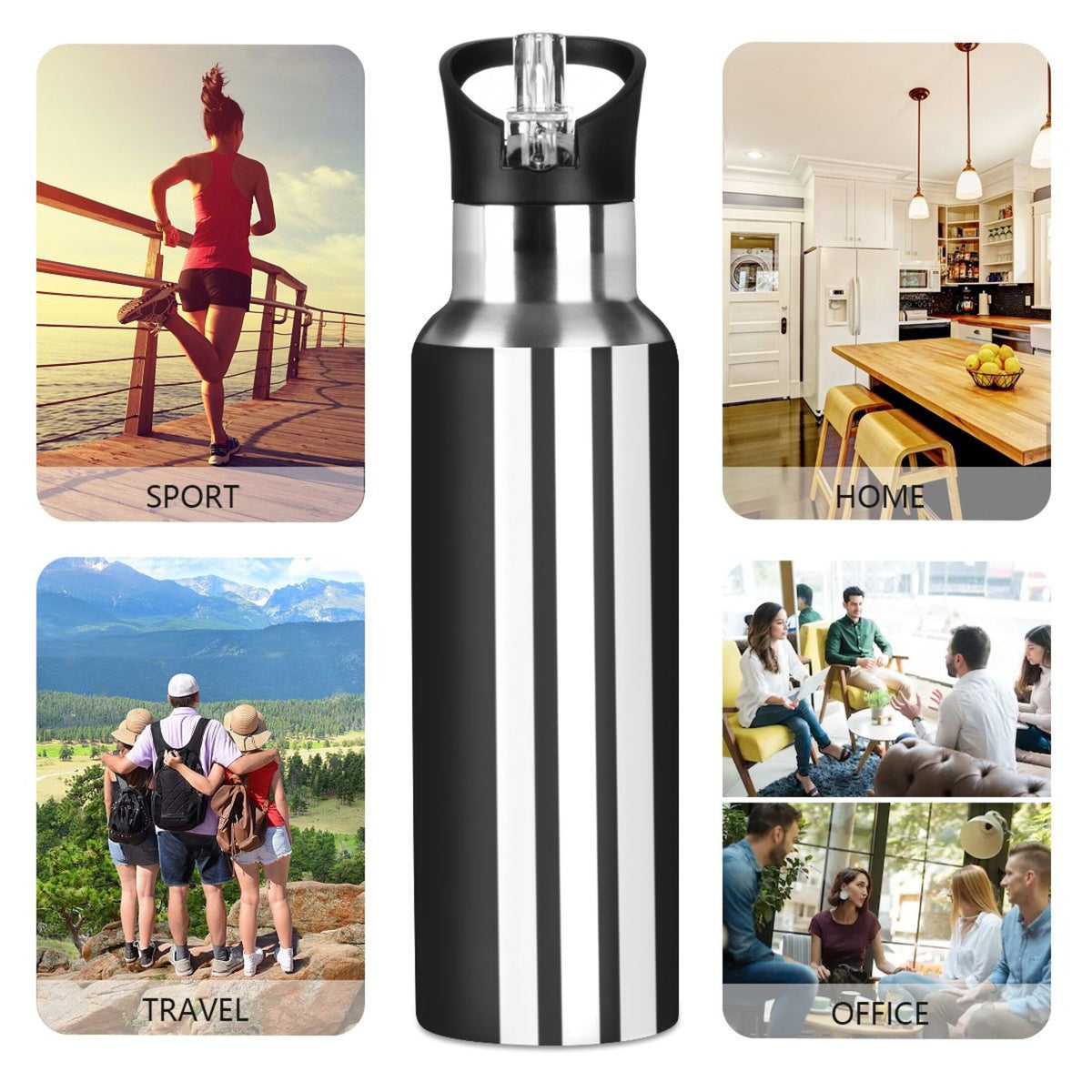 20 OZ Vacuum Insulated Stainless Steel Water Bottle with Straw Lid T74072