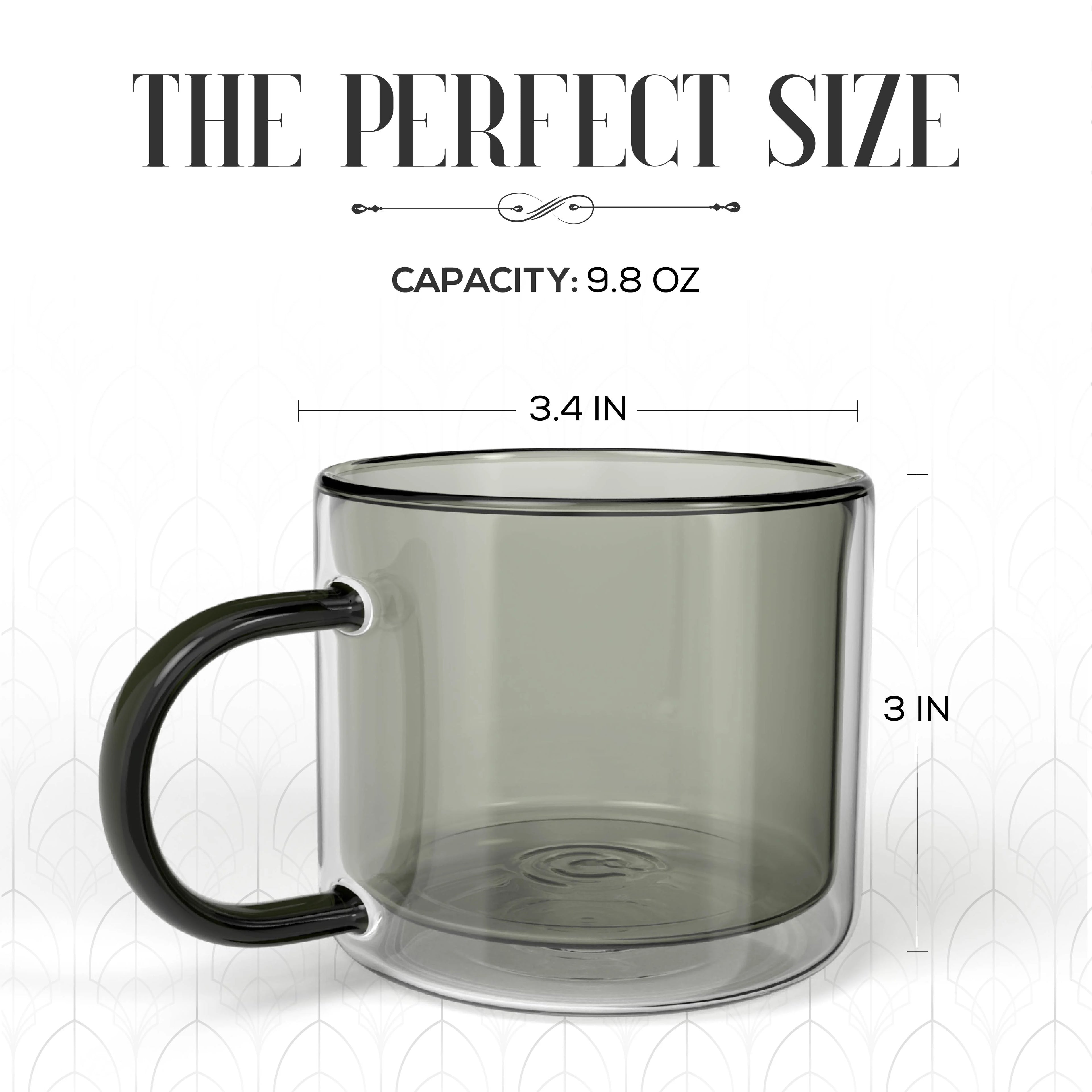 Gray Glass Coffee Mugs Set of 2 with Handle A168