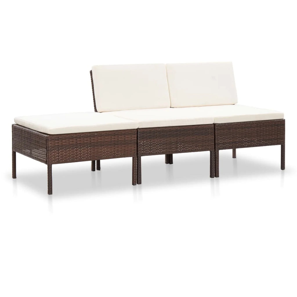3 Piece Patio Lounge Set with Cushions Poly Rattan Outdoor Sectional Sofa Set Steel Frame I9636