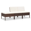 3 Piece Patio Lounge Set with Cushions Poly Rattan Outdoor Sectional Sofa Set Steel Frame I9636