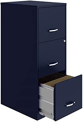 Navy 3 Drawer Metal Vertical File Cabinet with Lock M3415
