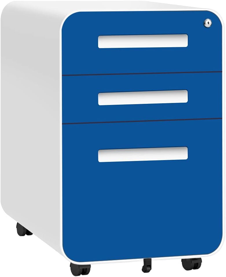 Pink 3 Drawer Rolling File Cabinet with Lock and Wheels, Metal Steel Frame L174