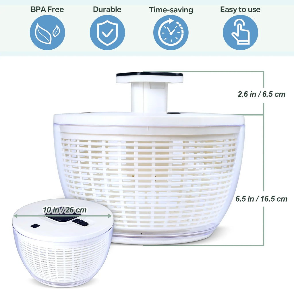 White 6 Quart Manual Salad Spinner with Colander Basket B63943