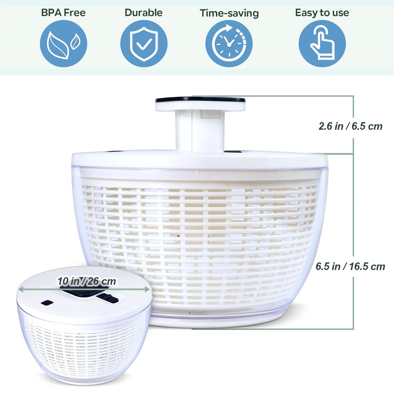 White 6 Quart Manual Salad Spinner with Colander Basket B63943