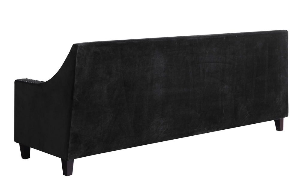 Espresso Finished Wood Legs Velvet Upholstered Swoop Arm Sofa L457