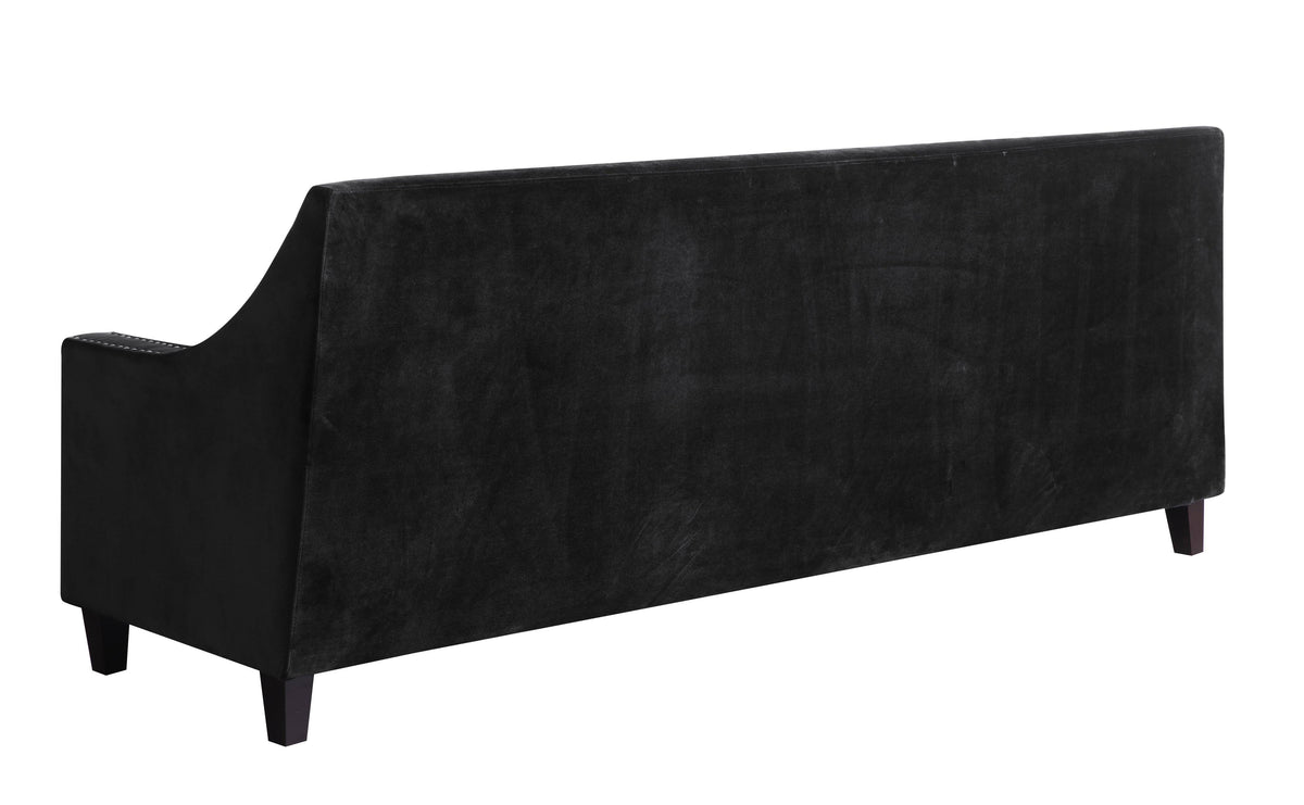 Espresso Finished Wood Legs Velvet Upholstered Swoop Arm Sofa L457