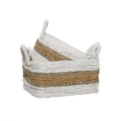 White Woven Seagrass Baskets, Set of 3 Y37898