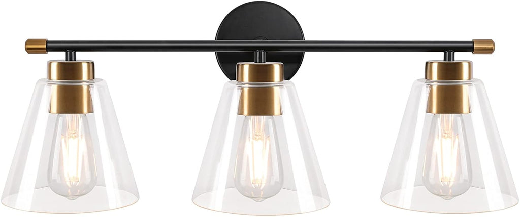 2-Light Matte Black Wall Sconce with Clear Glass Shade and Gold Base Z5069