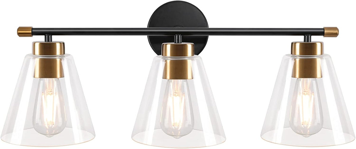 2-Light Matte Black Wall Sconce with Clear Glass Shade and Gold Base Z5069
