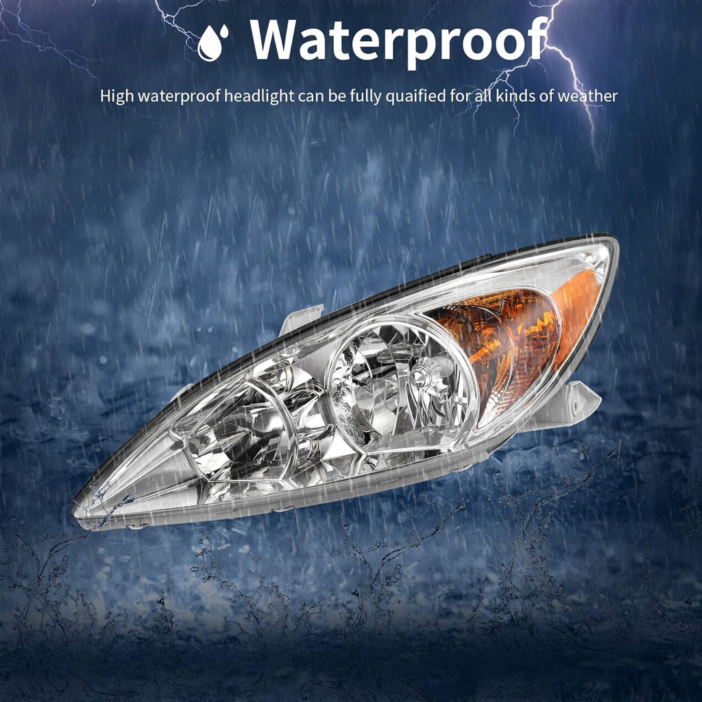 Headlight Assembly for CAMRY 2002 2003 2004 Chrome Housing Amber Reflector Clear Lens Z1617