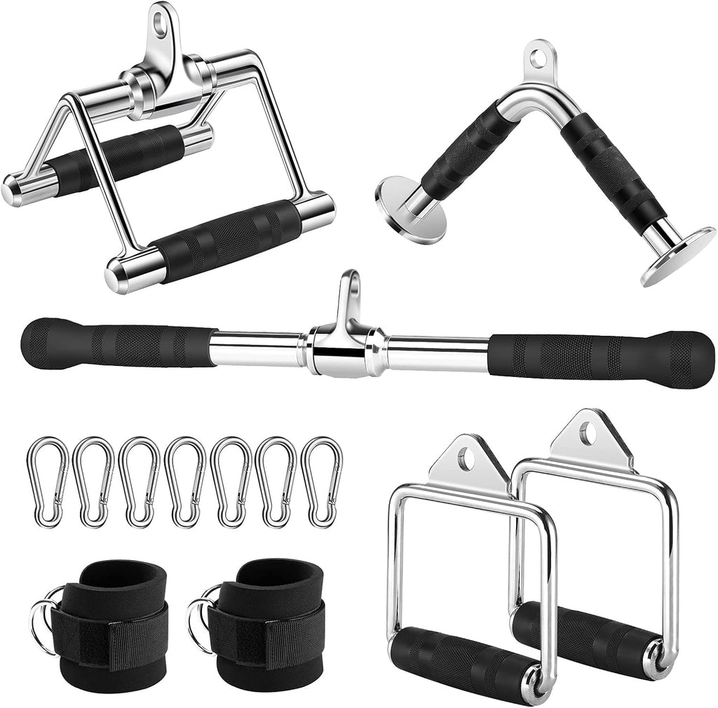 Cable Machine Attachments with Tricep Rope, V Shaped Bar, Straight Bar, Double D Handles, Ankle Straps Q19431