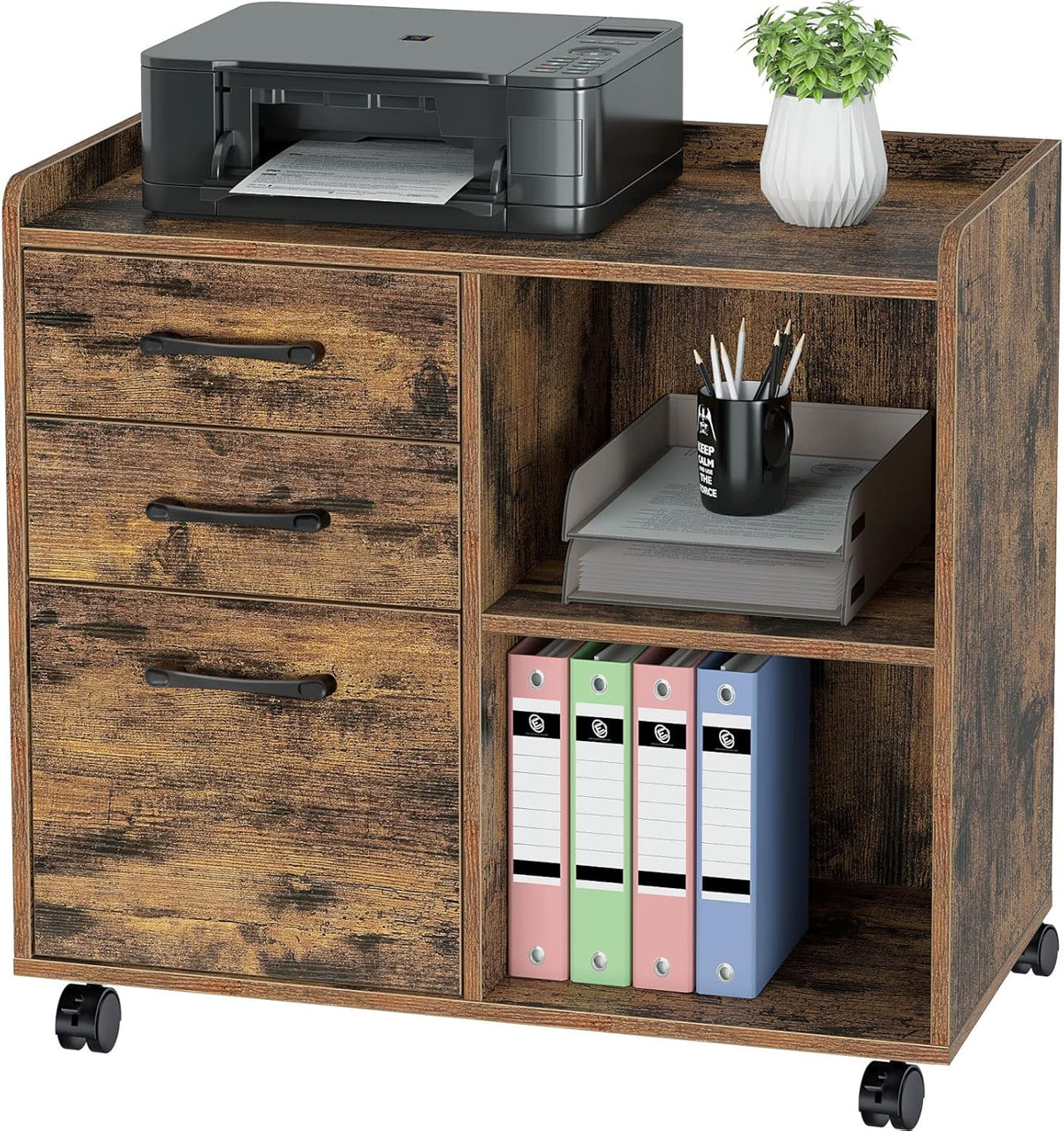 Black 3-Drawer Mobile File Cabinet with Open Storage Shelf Q62183