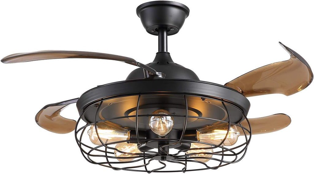 Black Vintage Cage Retractable Blades Ceiling Fan A972712