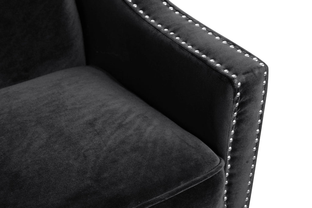 Espresso Finished Wood Legs Velvet Upholstered Swoop Arm Sofa L457