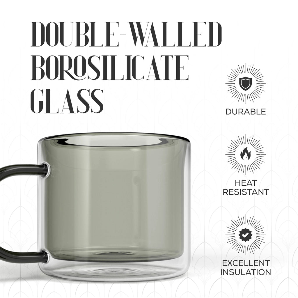 Gray Glass Coffee Mugs Set of 2 with Handle A168