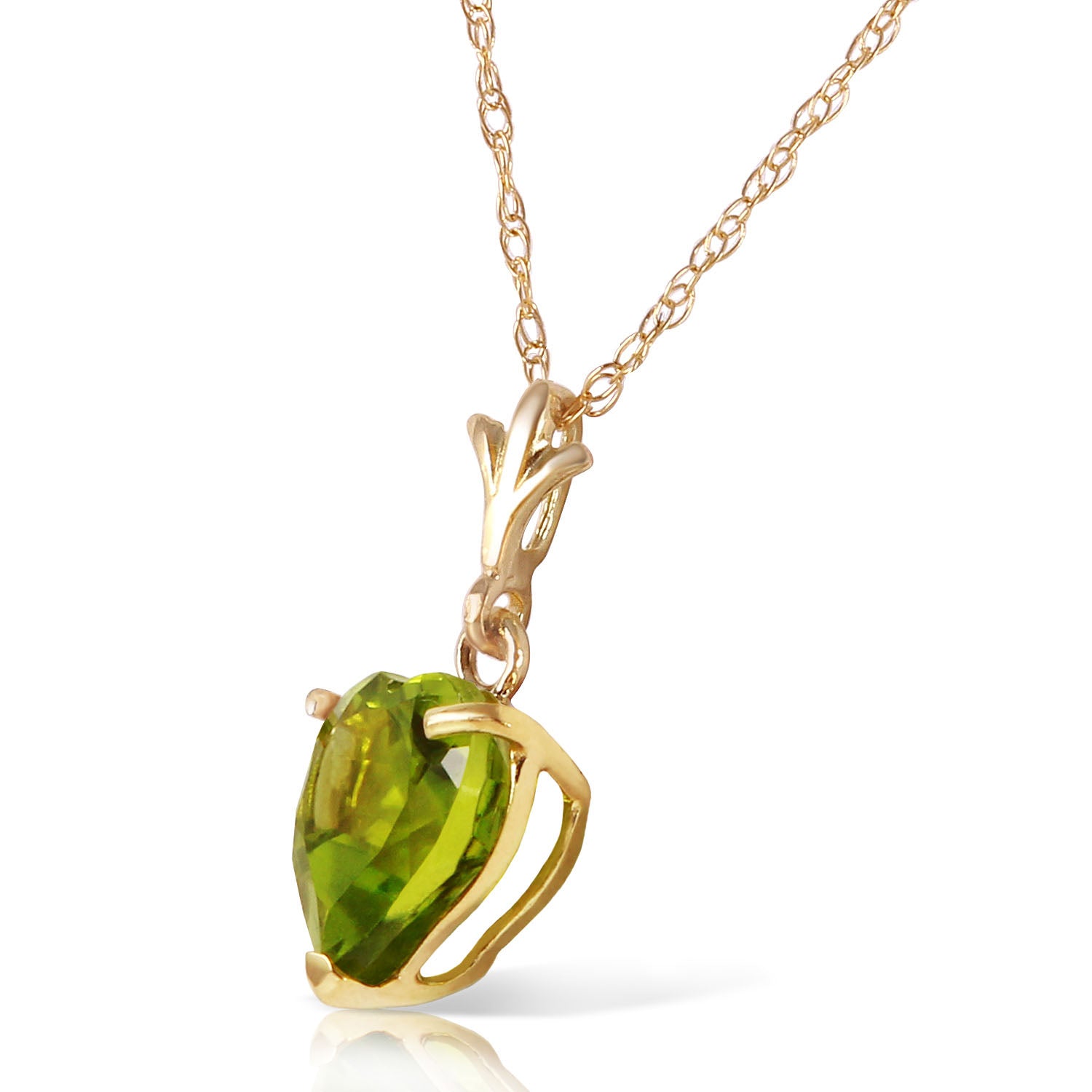 14k 20" Yellow Gold Heart-shaped Natural Peridot Pendant Necklace D807