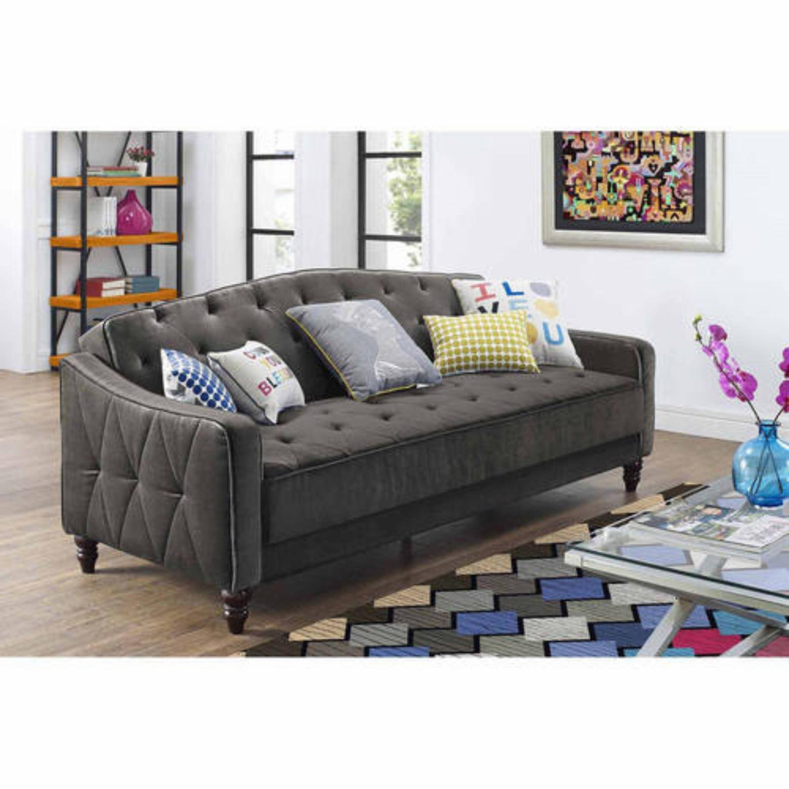 Gray Velvet Tufted Sofa Sleeper F861571
