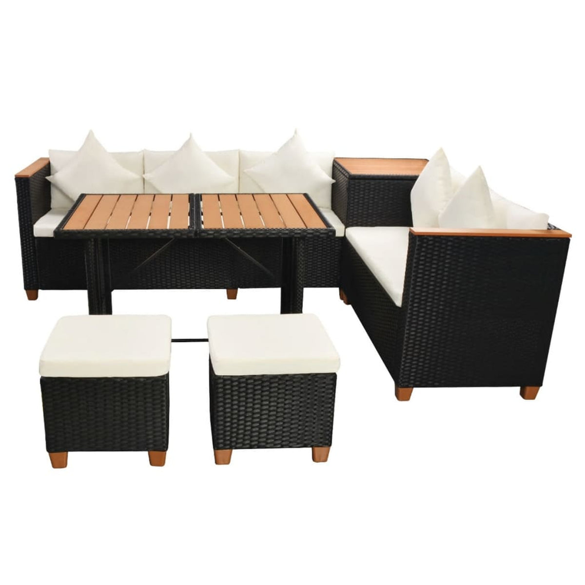 7 Piece White Cushioned Poly Rattan Outdoor Furniture Set I29689
