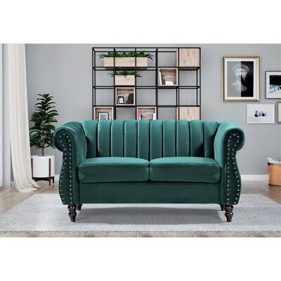 Green Velvet Rolled Arm Chesterfield Loveseat A7634