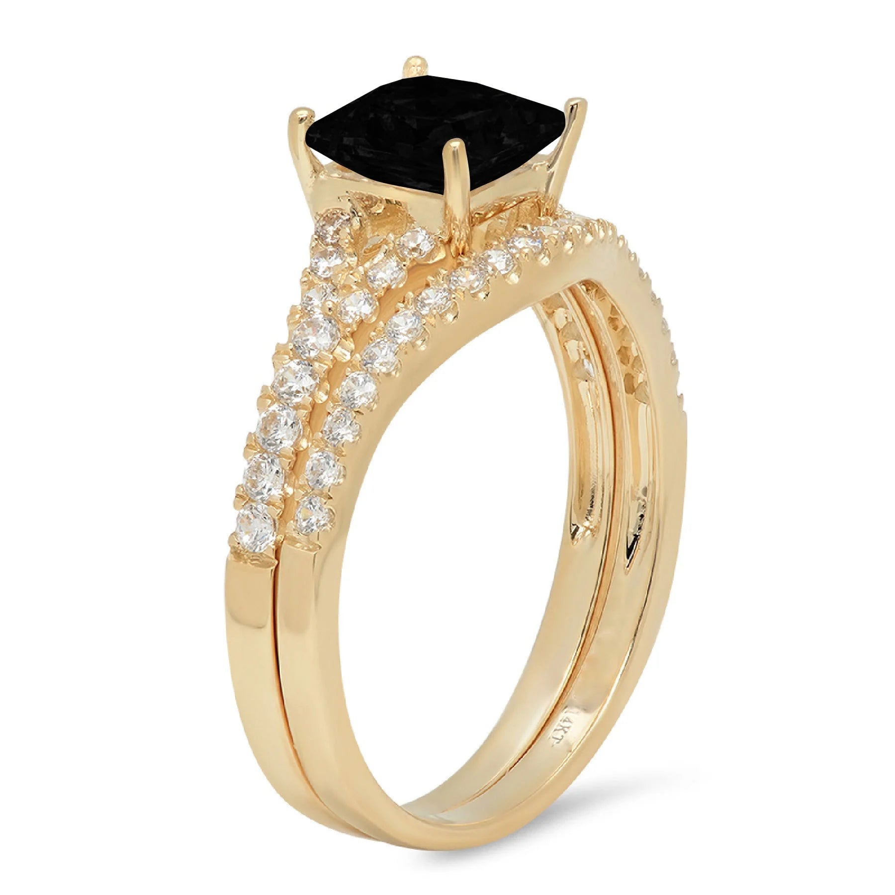 18k Yellow Gold Black Onyx Princess Cut Ring W443