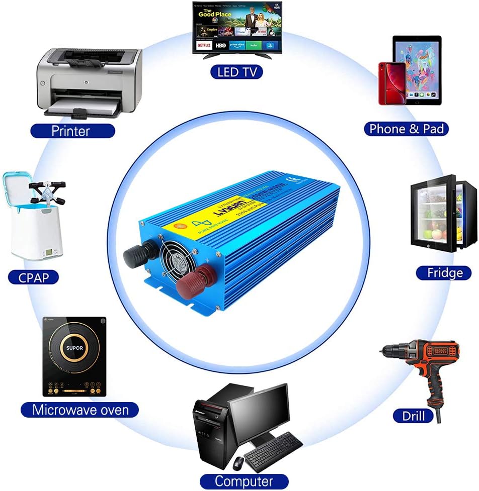 2000 Watt Pure Sine Wave Power Inverter 12V DC to 110V AC Converter with LCD Display B712772