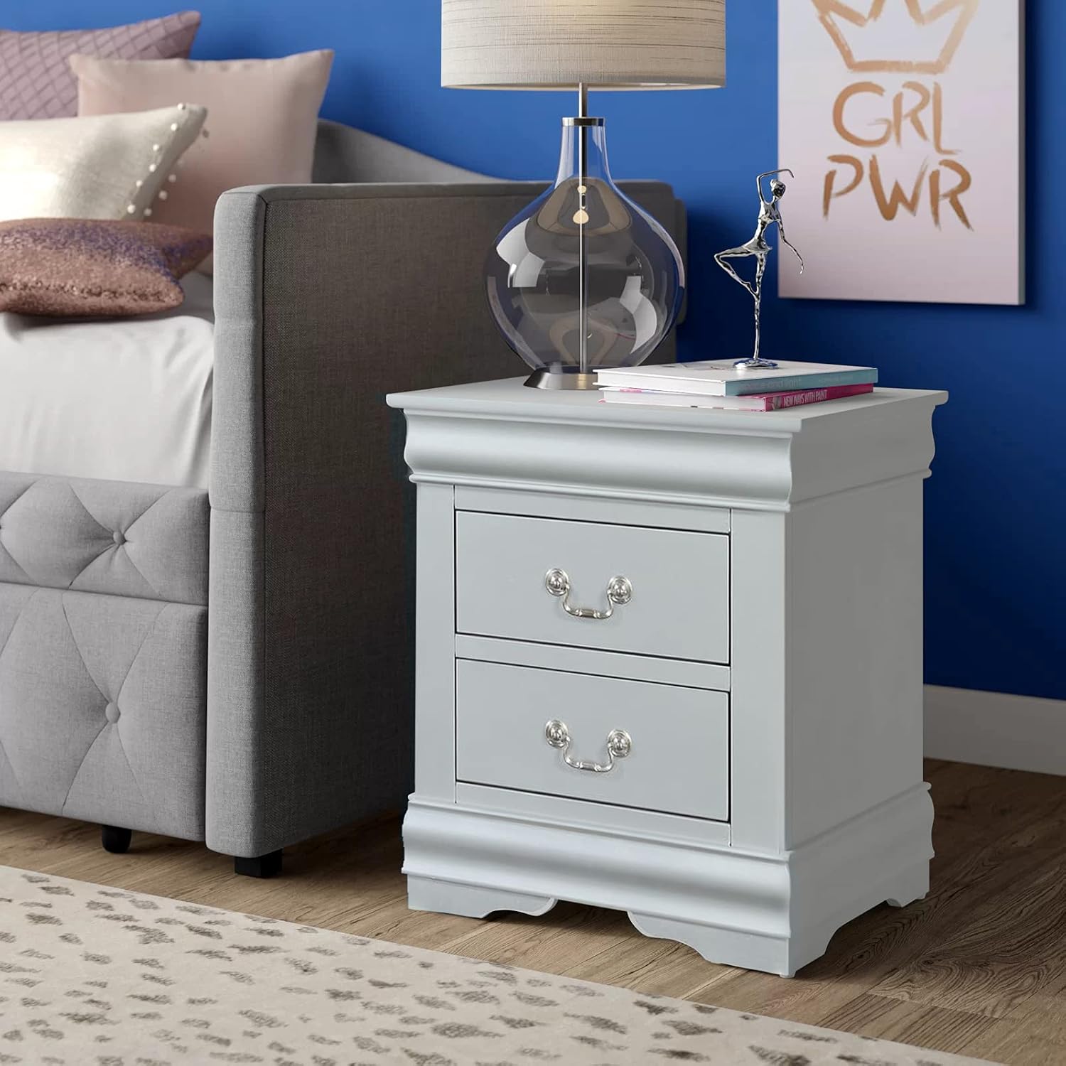 2 Drawers Black Wooden Nightstand D79390
