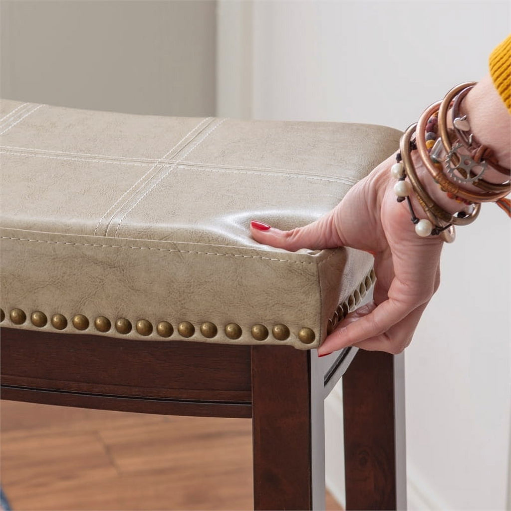 Beige Wood Faux Leather Bar Stool E44845