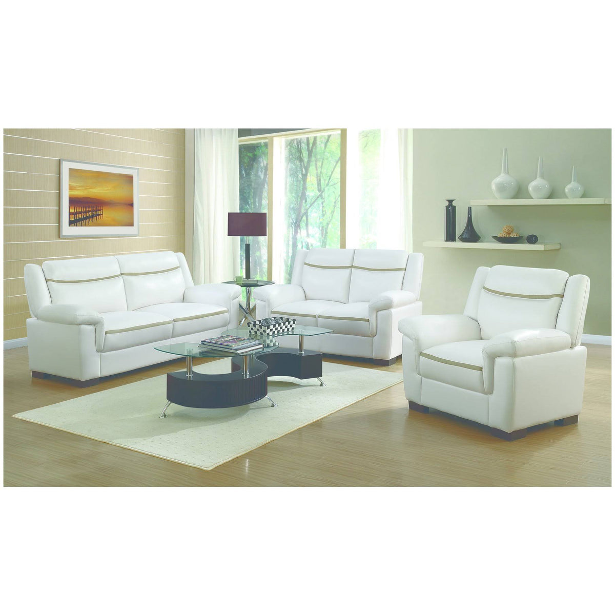 White Faux Leather Two-Piece Living Room Set Q205