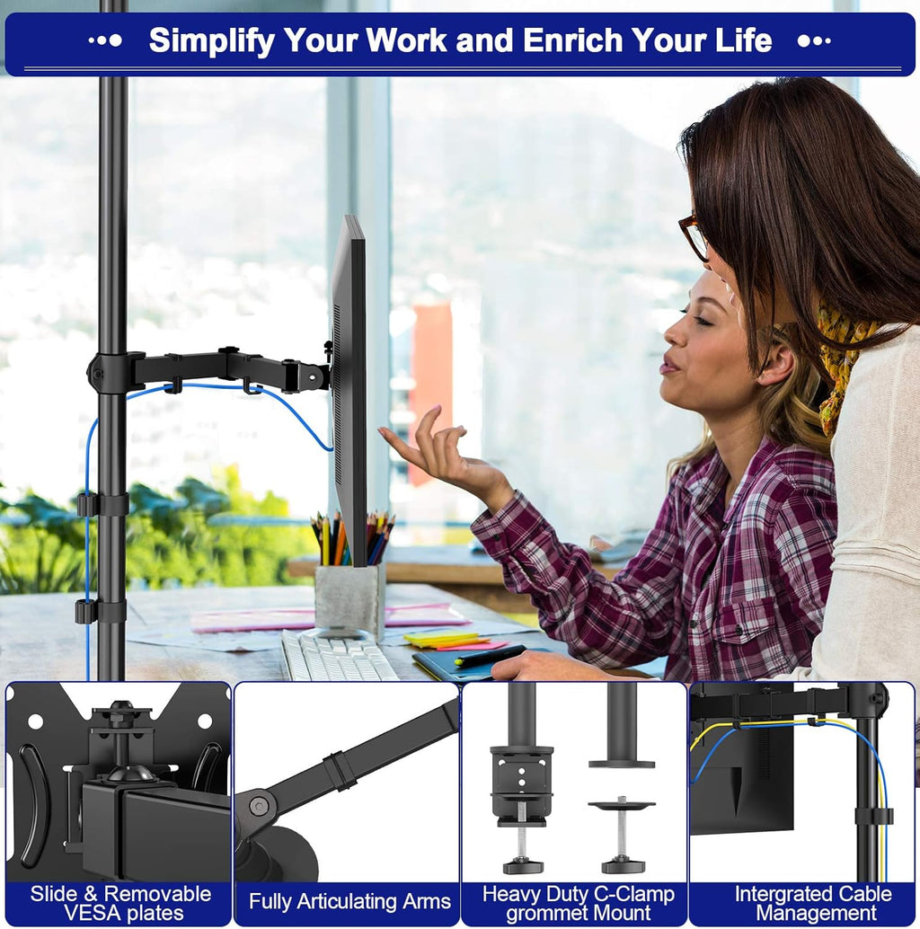 Single Monitor Mount 13-35 Inch, 39 Inch Tall, Fully Adjustable Arm, Pack of 2 Z802