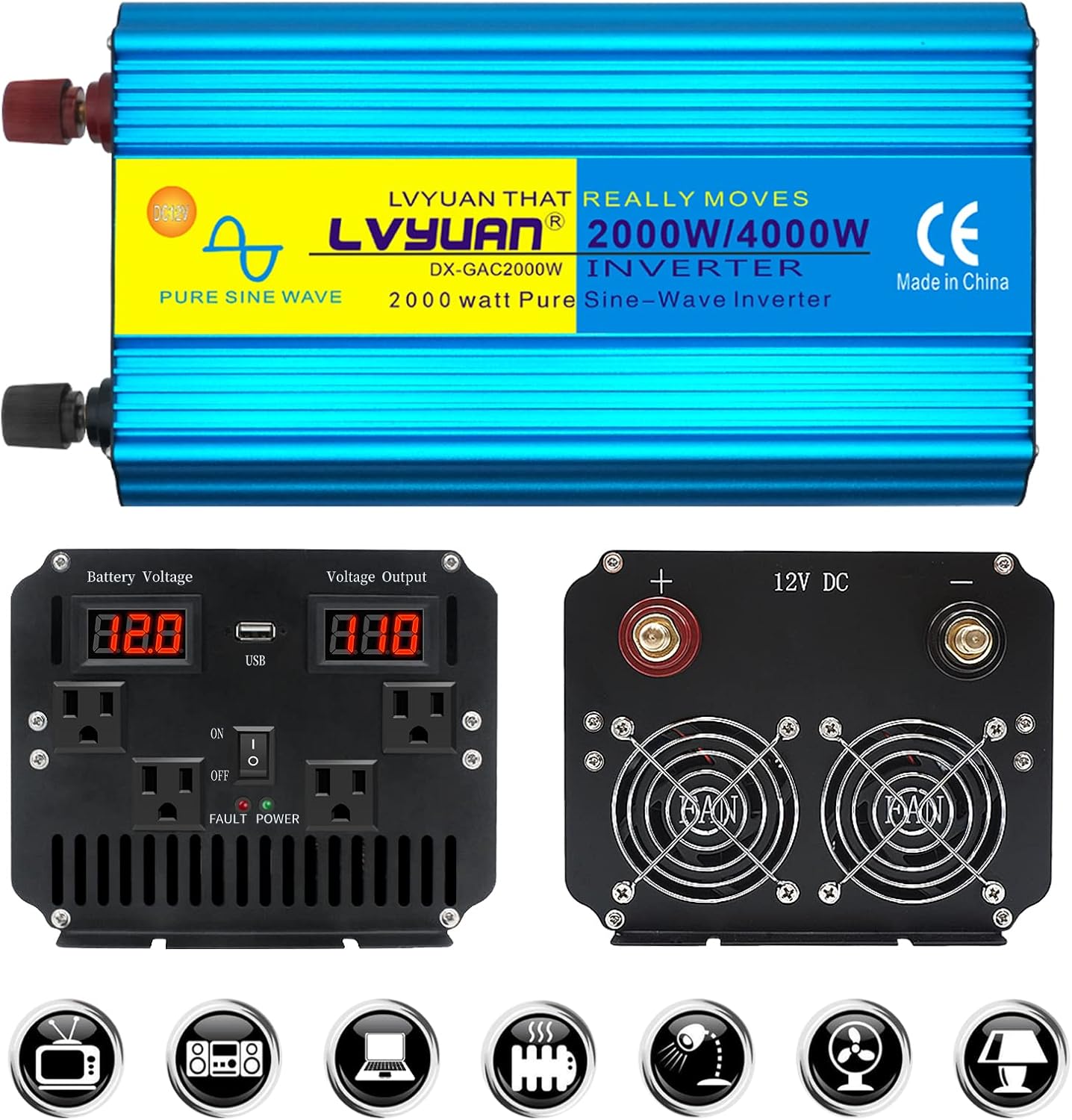 1000W Pure Sine Wave Car Power Inverter Dual AC Outlets Dual USB Charging Ports Pack of 2 N502431