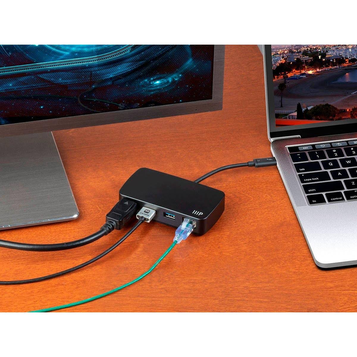 Black Thunderbolt 3 Travel Dock Adapter with Built in Cable P30833