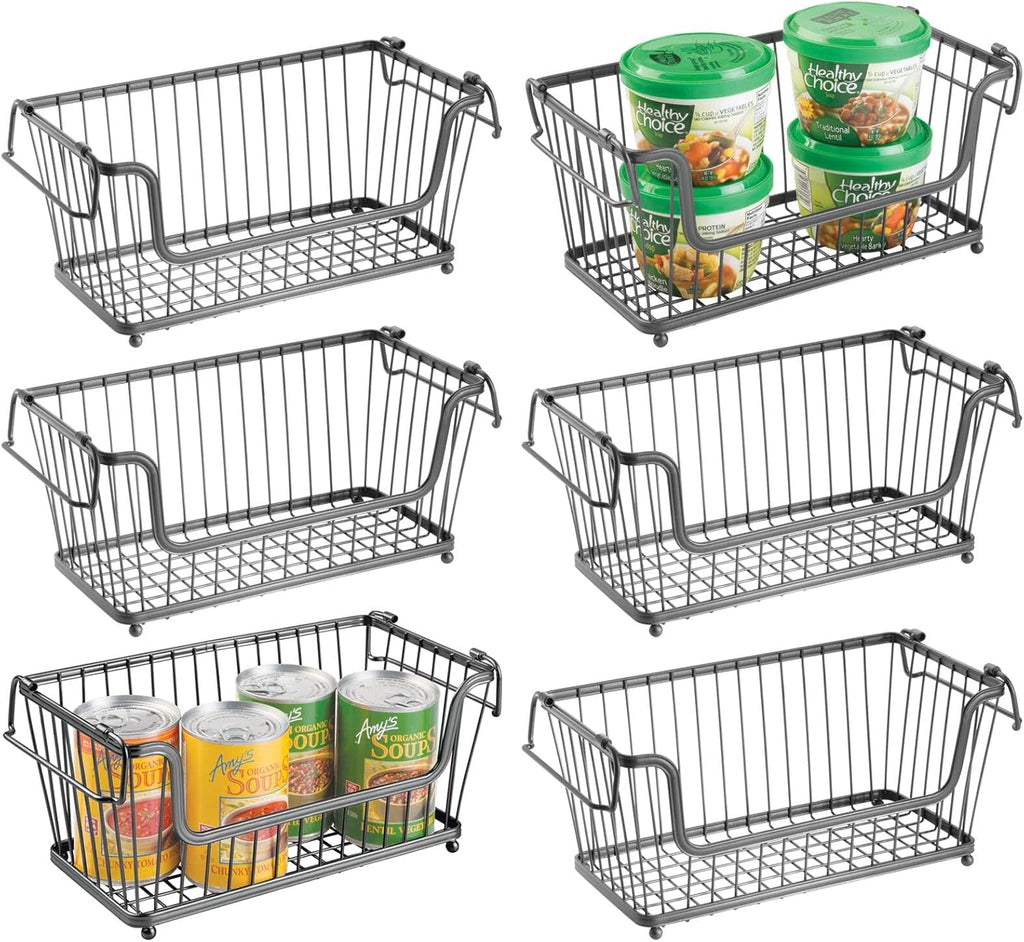 White 6 Pack Stackable Metal Wire Storage Basket with Handles Z52510