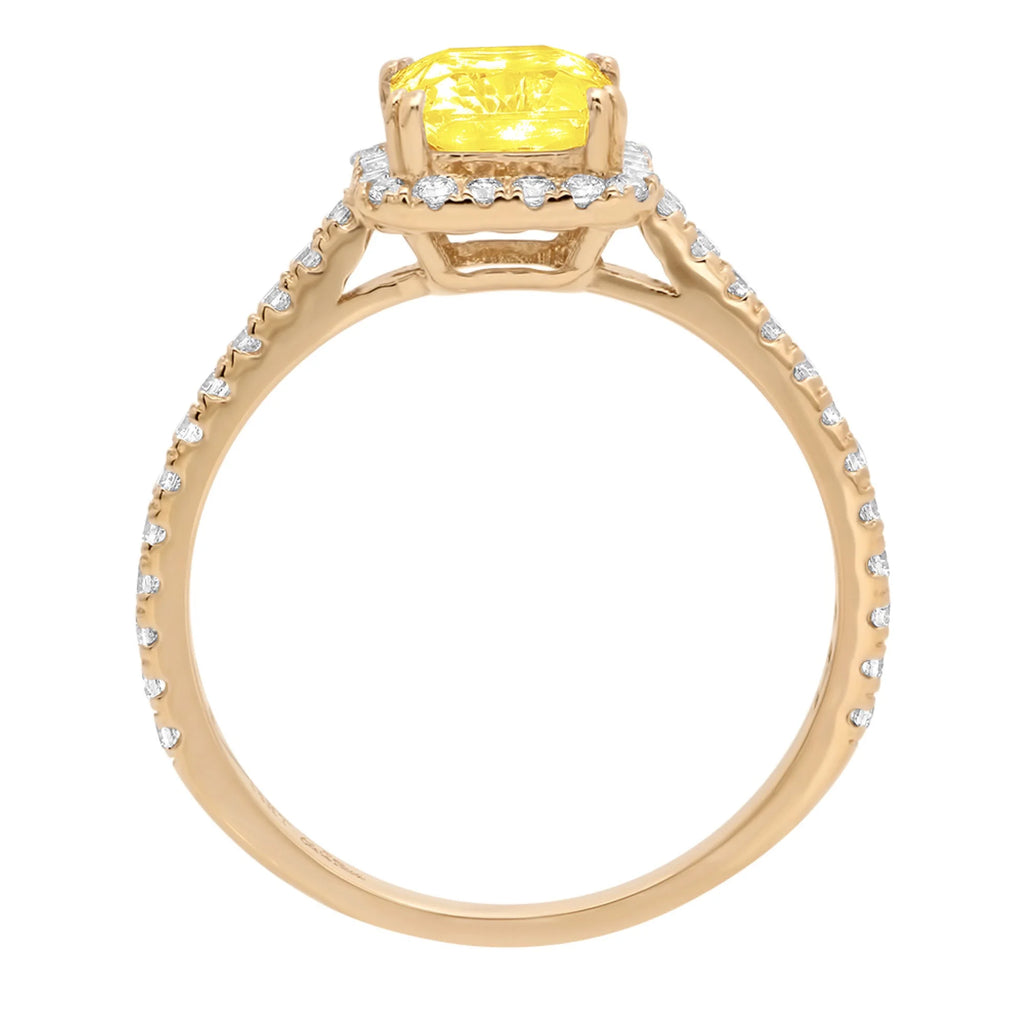 18k Yellow Gold Halo Ring with 1.96ct Emerald Cut Yellow Simulated Diamond A481