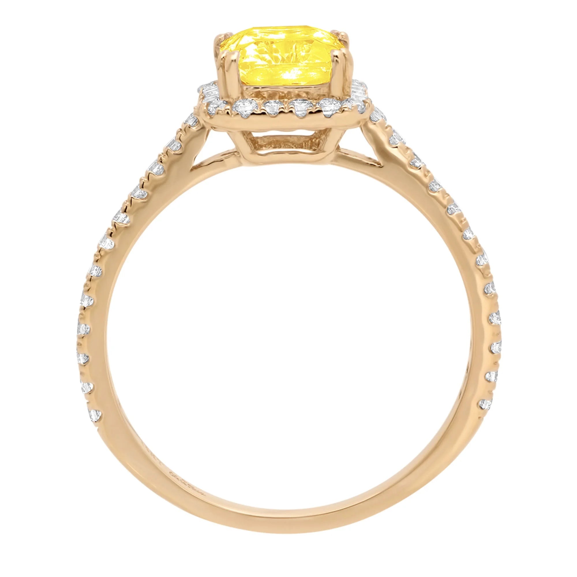 18k Yellow Gold Halo Ring with 1.96ct Emerald Cut Yellow Simulated Diamond A481