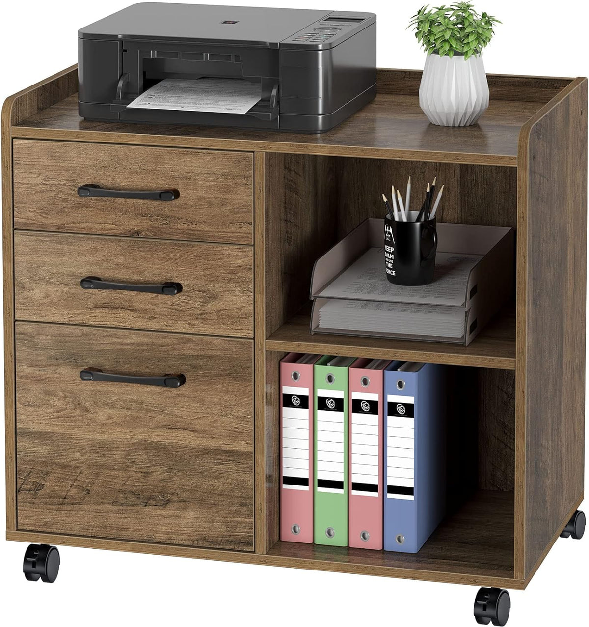Black 3-Drawer Mobile File Cabinet with Open Storage Shelf Q62183