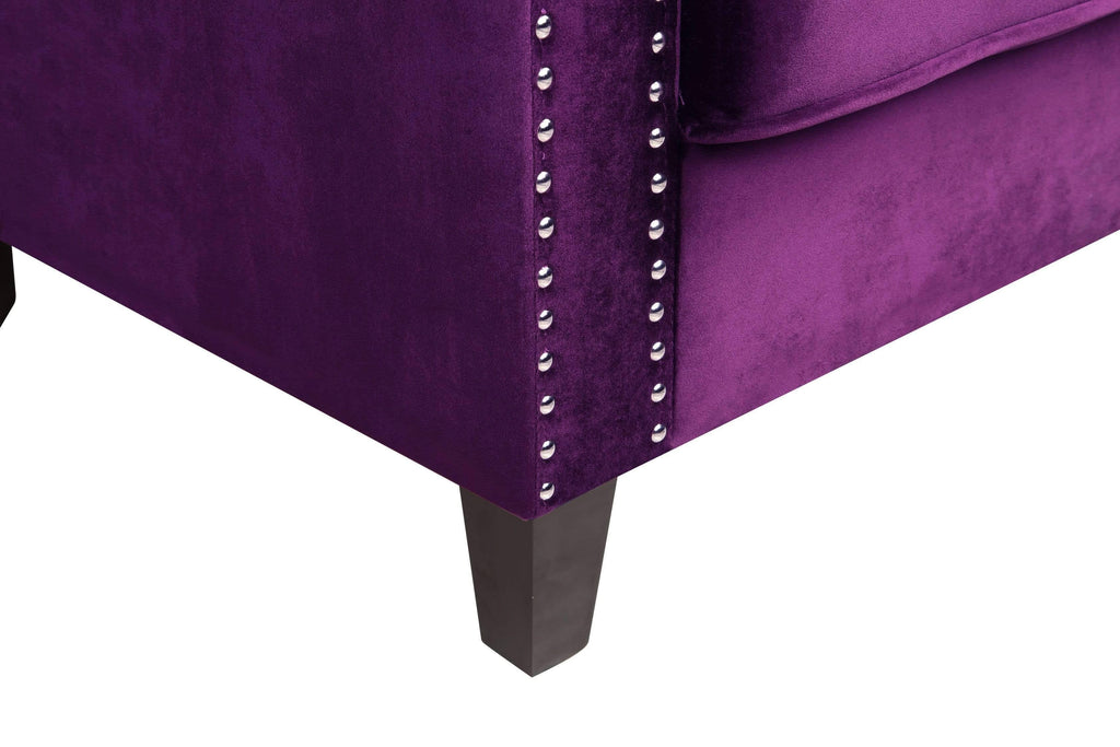 Espresso Finished Wood Legs Velvet Upholstered Swoop Arm Sofa L457